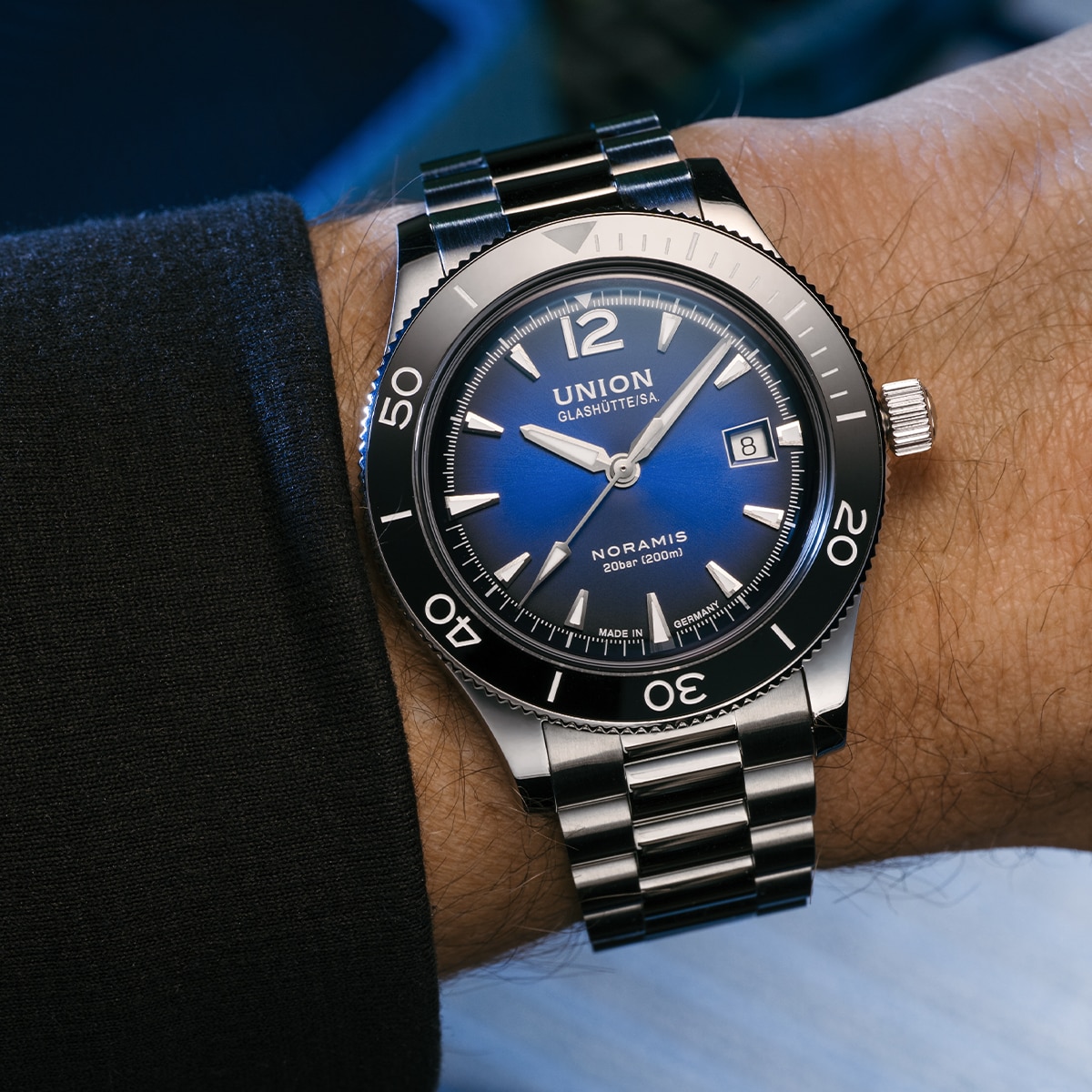 Noramis Date Sport - blue dial, stainless steel bracelet UNION